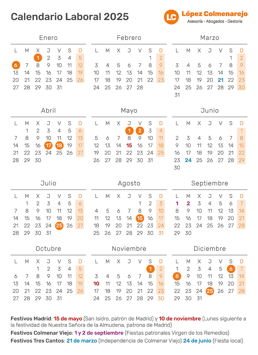 Calendario Laboral 2025 de Madrid